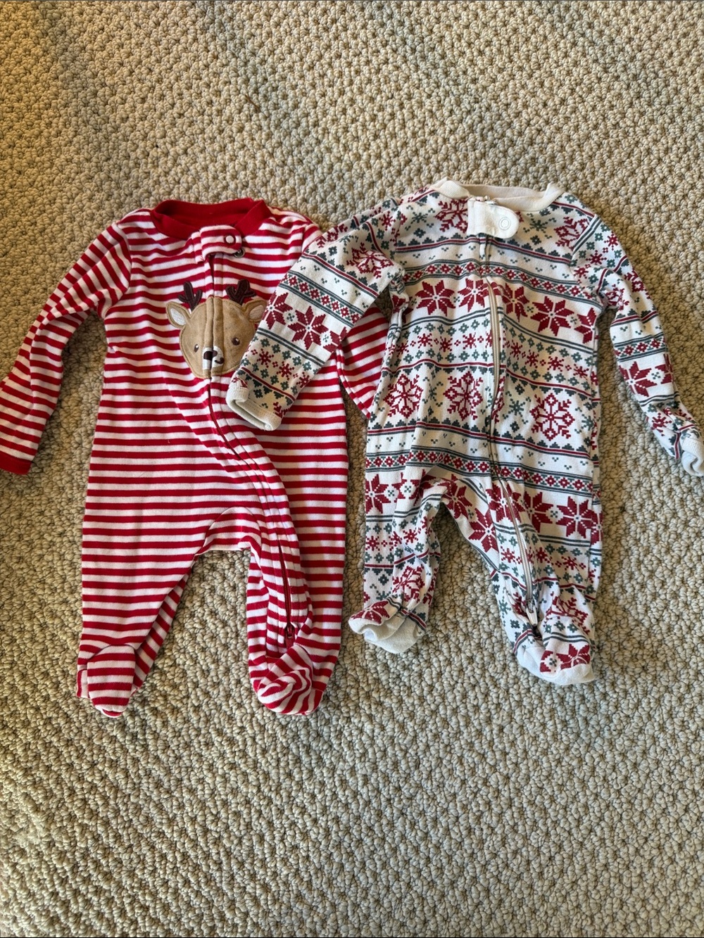 Carter's Red & White Holiday Stripe and Fair Isle Sleepers - 2-Pack Size NB